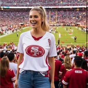 Fanatics San Francisco 49ers White Glitter Criss-Cross Strap Shirt - Size 2X